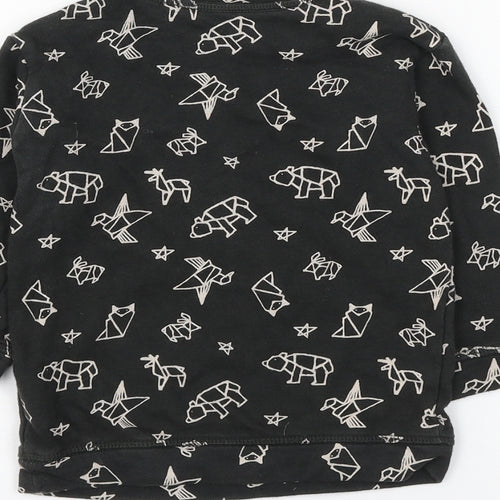 H&M Boys Black Geometric Cotton Pullover Sweatshirt Size 2-3 Years Button - Animal