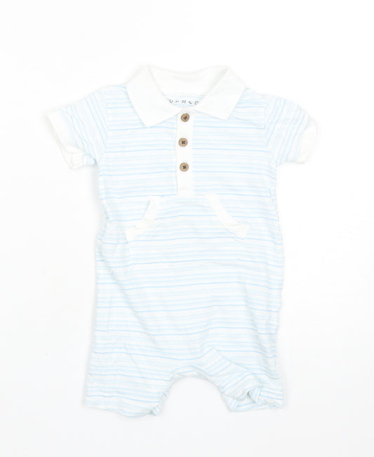 Nutmeg Baby Blue Striped Cotton Babygrow One-Piece Size 6-9 Months Snap