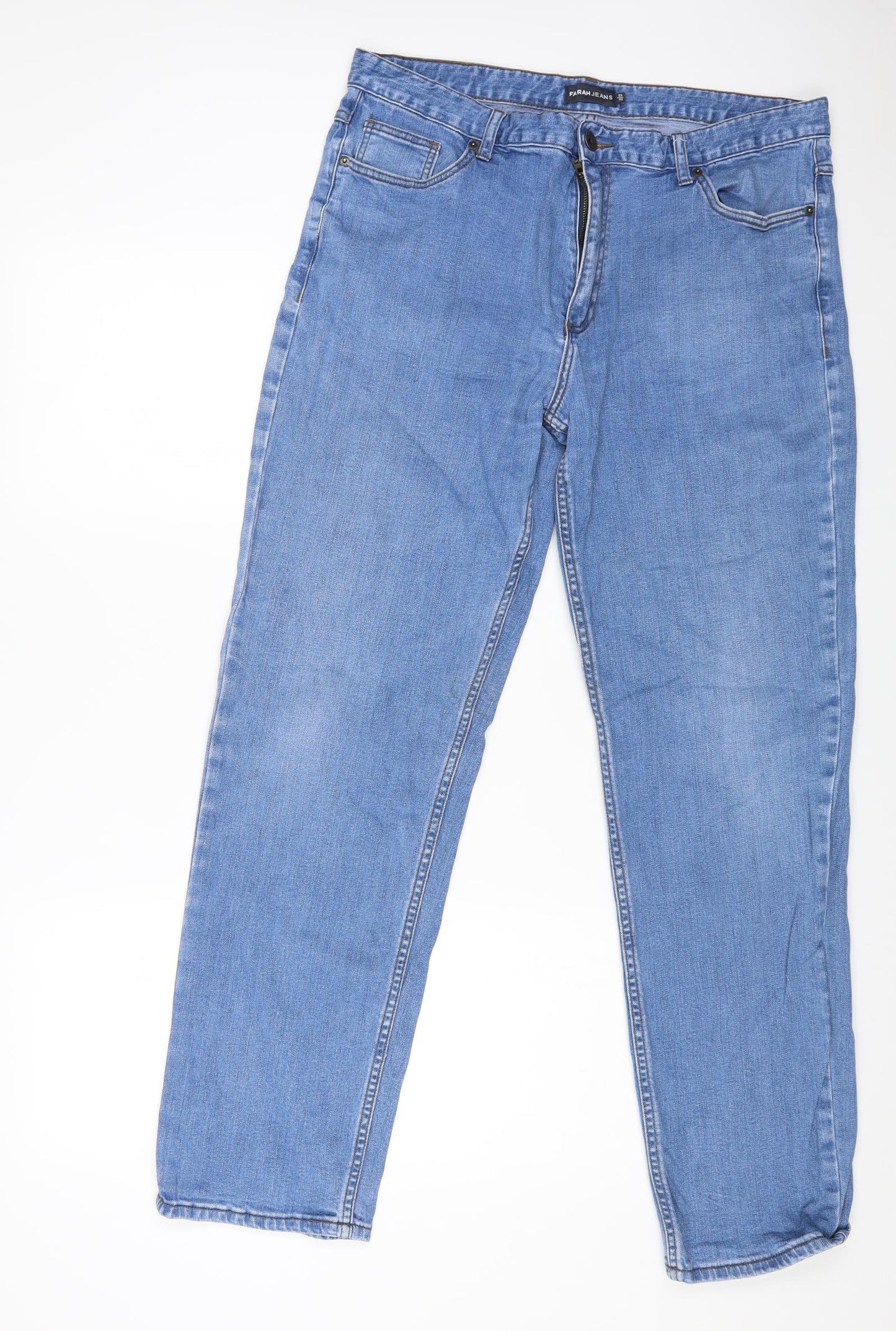 Farah Womens Blue Cotton Straight Jeans Size 38 in L30 in Regular Zip