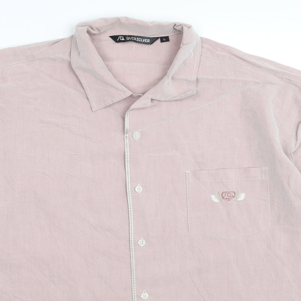 Quiksilver Womens Pink Viscose Basic Button-Up Size L Collared