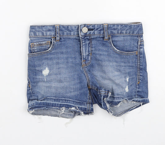 Gap Girls Blue Cotton Hot Pants Shorts Size 8 Years Regular Zip - Distressed hem