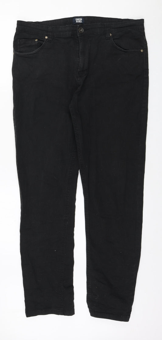 Union Blues Mens Black Cotton Straight Jeans Size 38 in L30 in Regular Zip