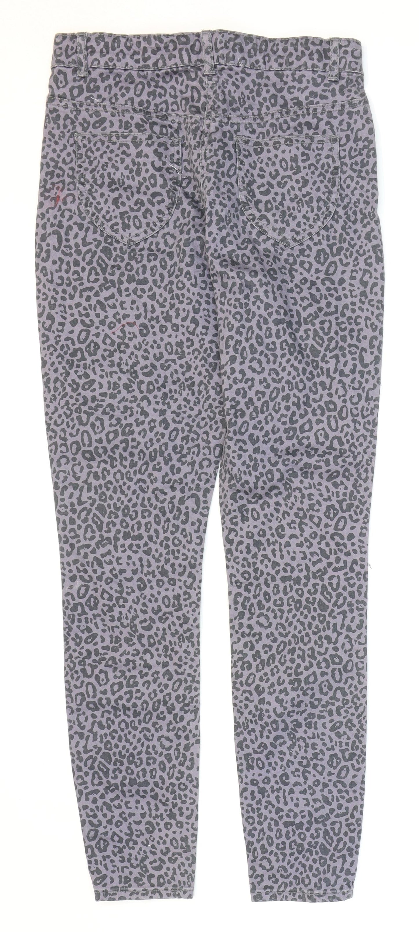 George Girls Purple Animal Print Cotton Skinny Jeans Size 13-14 Years Regular Zip
