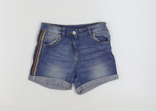 TU Girls Blue Cotton Bermuda Shorts Size 11 Years Regular Zip - Rainbow trim