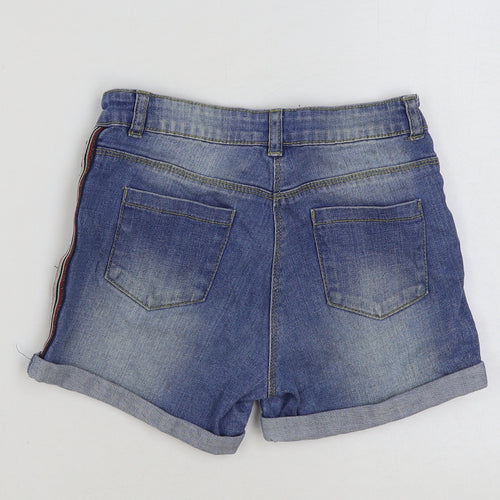 TU Girls Blue Cotton Bermuda Shorts Size 11 Years Regular Zip - Rainbow trim