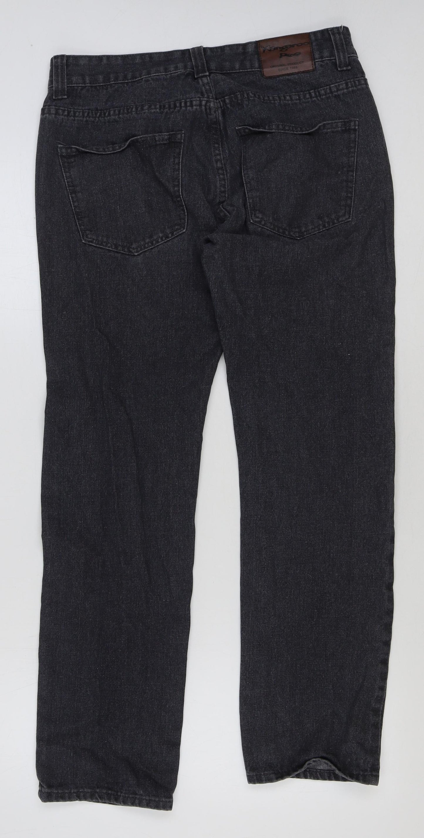 Kangaroo Mens Black Cotton Straight Jeans Size 30 in L30 in Regular Button