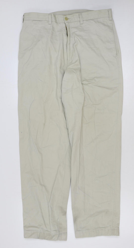 BHS Mens Beige Cotton Chino Trousers Size 34 in L33 in Regular Button