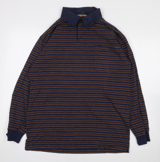 Tom Sayers Mens Brown Striped Cotton Polo Size S Collared Button