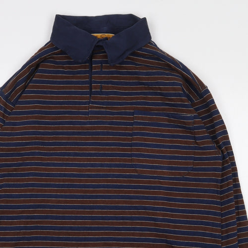 Tom Sayers Mens Brown Striped Cotton Polo Size S Collared Button