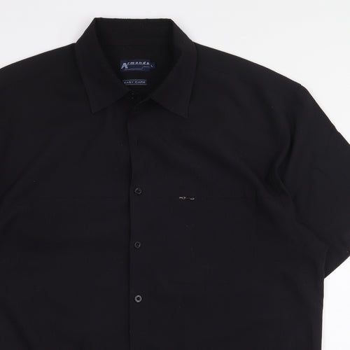 Armando Mens Black Polyester Polo Size L Collared Button