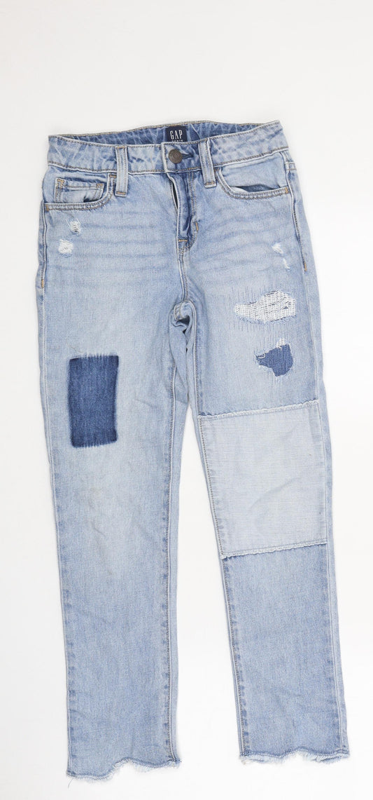 Gap Girls Blue 100% Cotton Straight Jeans Size 7 Years Regular Zip