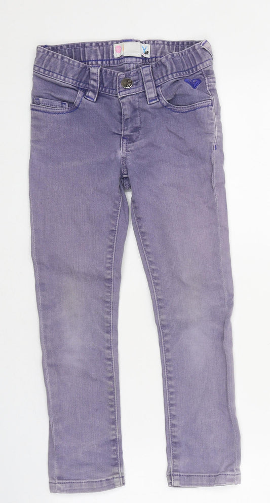 ROXY Girls Purple 100% Cotton Skinny Jeans Size 5 Years Regular Zip