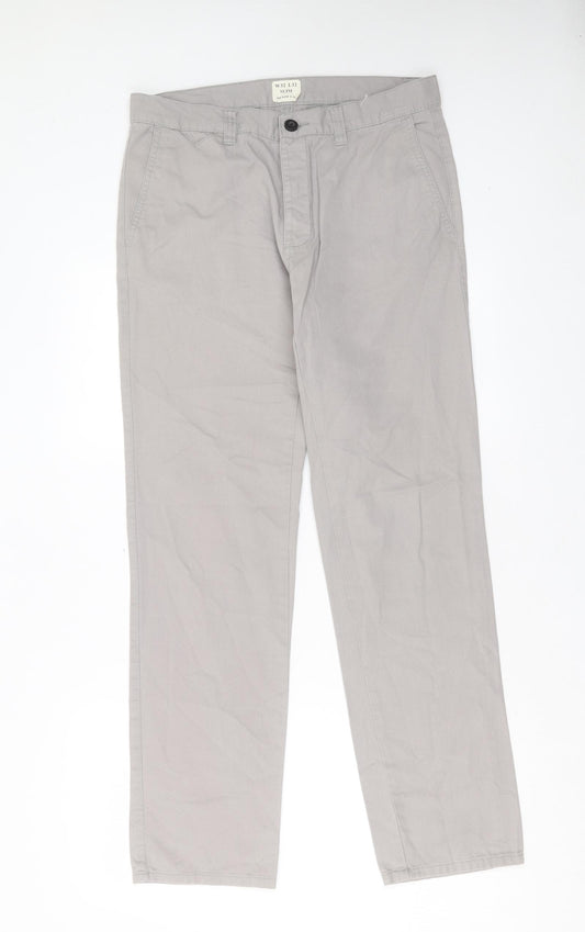 Denim & Co. Mens Grey Cotton Chino Trousers Size 32 in L32 in Slim Button