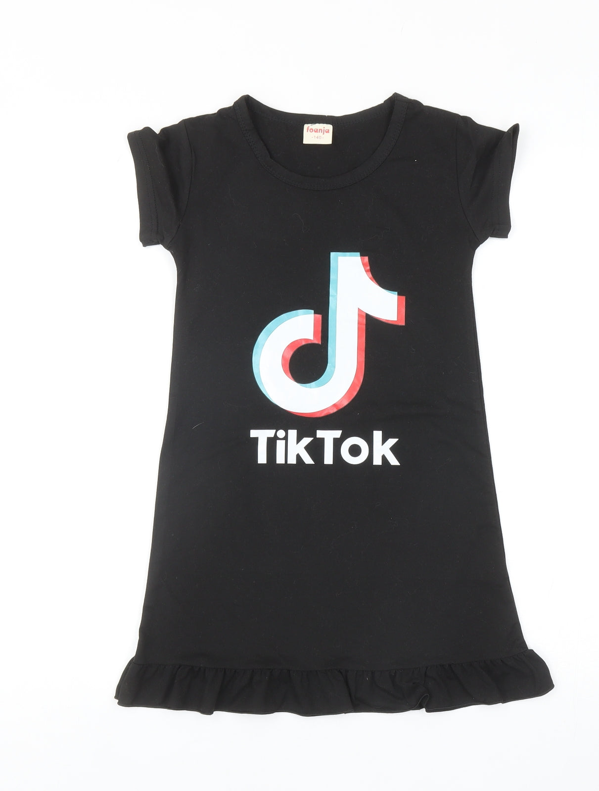 Foanja Girls Black Polyester T-Shirt Dress Size 10 Years Round Neck Pullover - TikTok