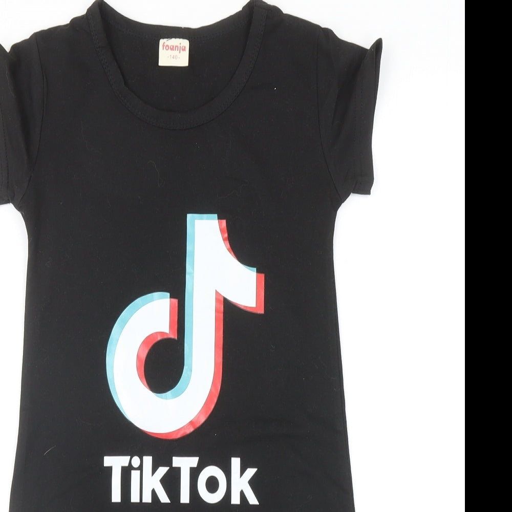 Foanja Girls Black Polyester T-Shirt Dress Size 10 Years Round Neck Pullover - TikTok