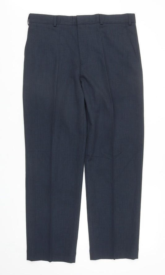 BHS Mens Blue Polyester Dress Pants Trousers Size 36 in L30 in Regular Zip