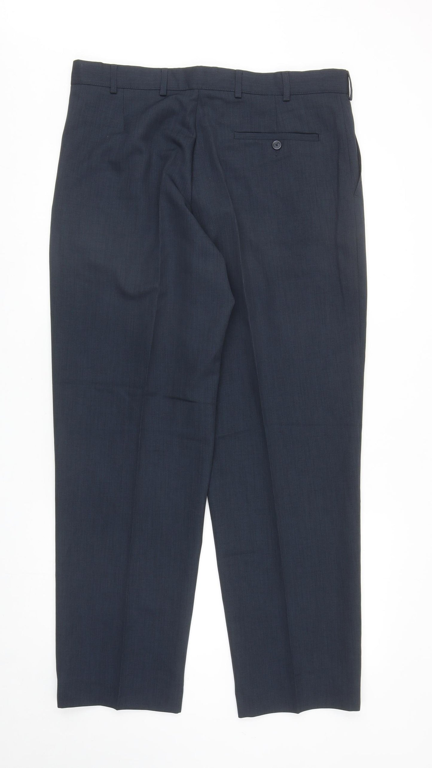 BHS Mens Blue Polyester Dress Pants Trousers Size 36 in L30 in Regular Zip