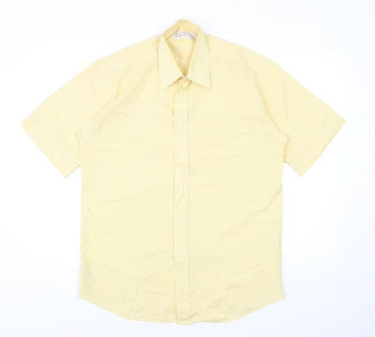 Marks and Spencer Mens Yellow Cotton Button-Up Size 15 Collared Button