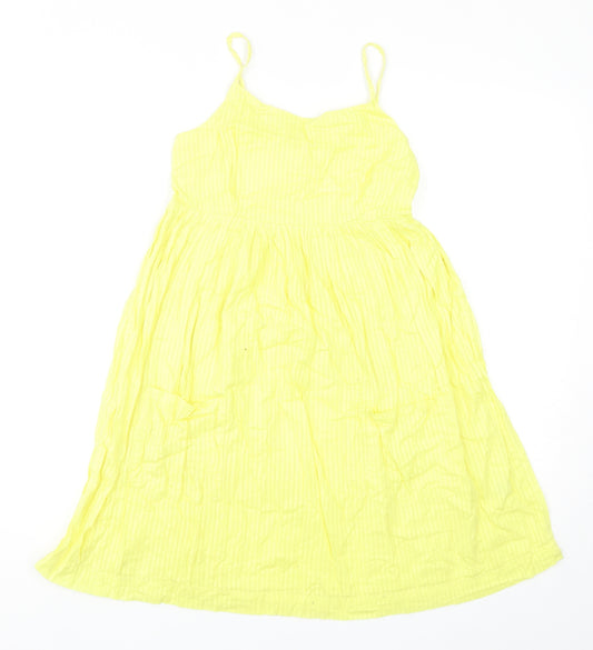 Dunnes Stores Girls Yellow Striped Cotton Fit & Flare Size 10-11 Years Square Neck Zip