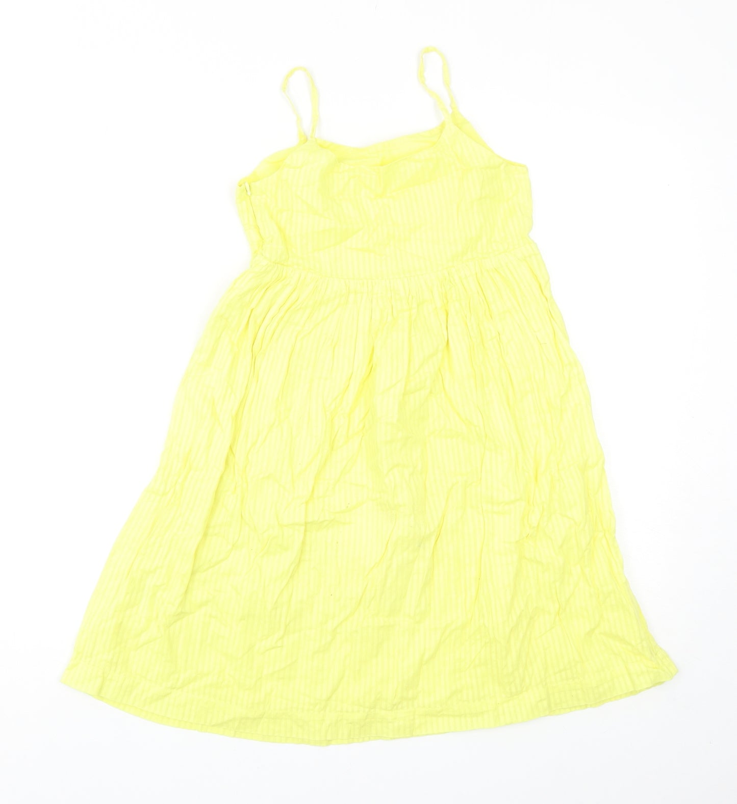 Dunnes Stores Girls Yellow Striped Cotton Fit & Flare Size 10-11 Years Square Neck Zip