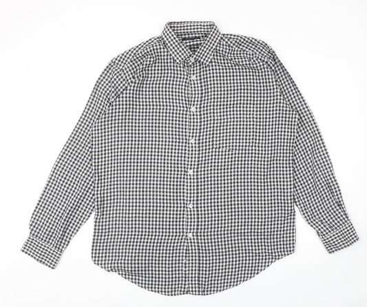 James Pringle Mens Multicoloured Check Polyester Button-Up Size L Collared Button