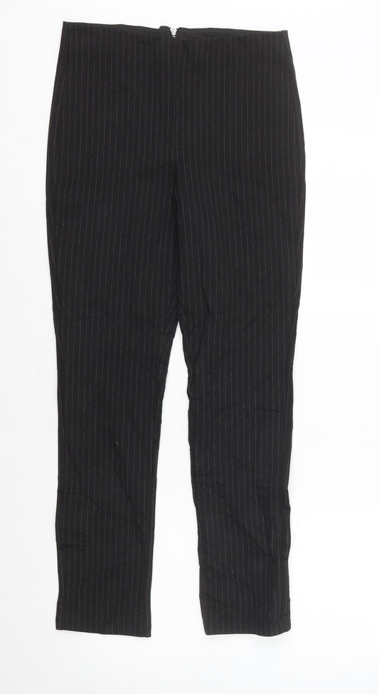 H&M Womens Black Striped Polyester Capri Leggings Size S L26 in - Zip Closure
