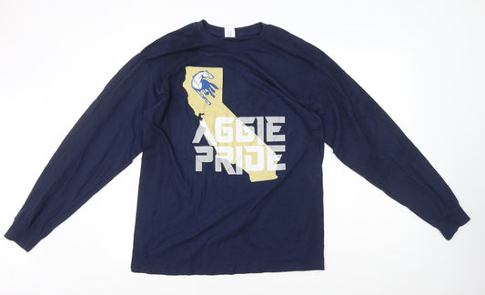 Gildan Mens Blue Cotton T-Shirt Size L Round Neck - Horse Aggie Pride
