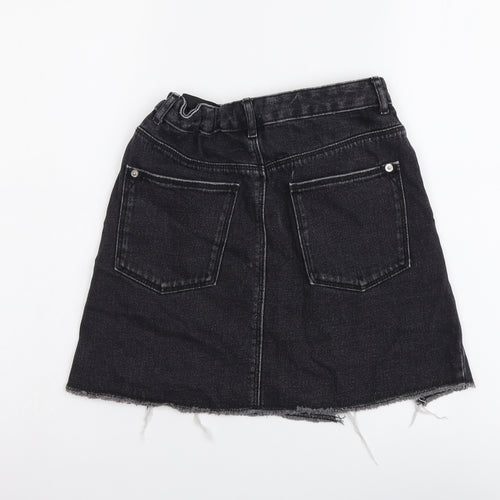 River Island Girls Grey Cotton Mini Skirt Size 10 Years Regular Button - Distressed Look