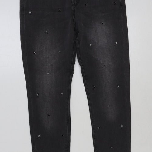 Denim & Co. Girls Grey Cotton Skinny Jeans Size 11-12 Years Regular Button
