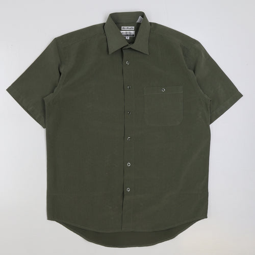 Marshall Mens Green Viscose Button-Up Size S Collared Button