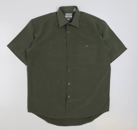 Marshall Mens Green Viscose Button-Up Size S Collared Button
