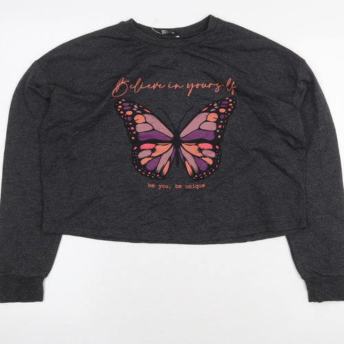 George Girls Grey Cotton Pullover Sweatshirt Size 11-12 Years Pullover - Butterfly