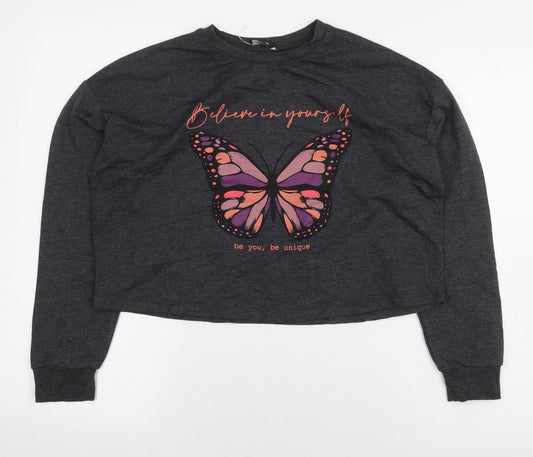 George Girls Grey Cotton Pullover Sweatshirt Size 11-12 Years Pullover - Butterfly