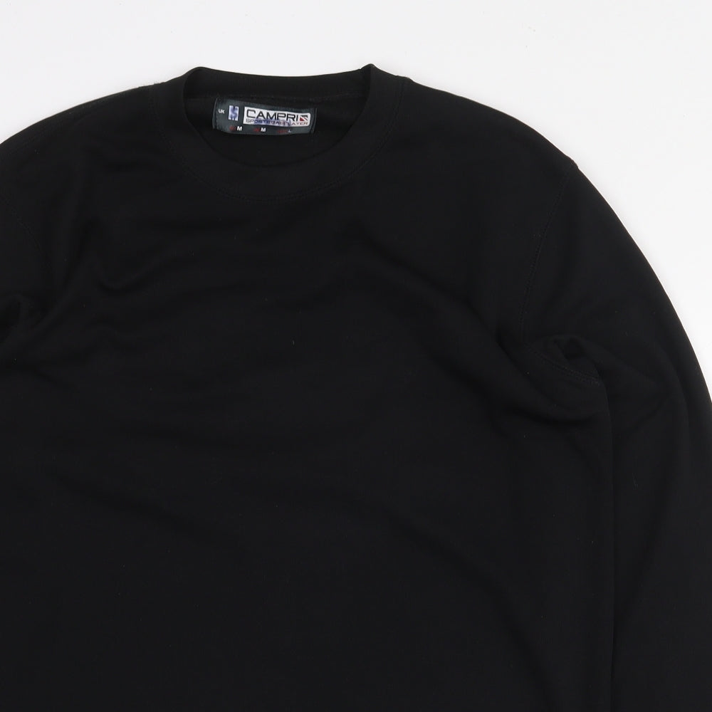 Campri Mens Black 100% Polyester Basic T-Shirt Size M Round Neck Pullover