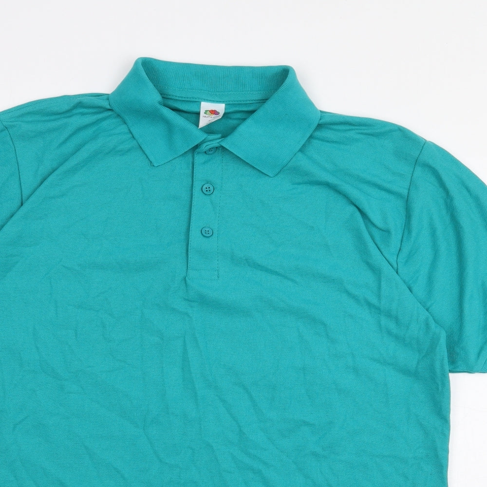 Fruit of the Loom Mens Green Polyester Polo Size L Collared Button
