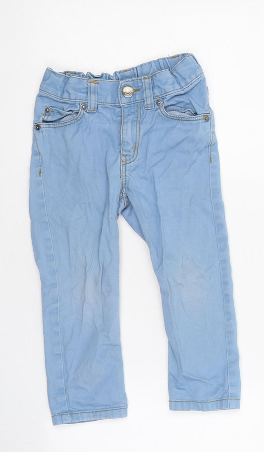 H&M Girls Blue 100% Cotton Straight Jeans Size 2-3 Years Regular Zip
