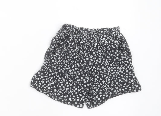 TU Girls Black Floral Cotton Boyfriend Shorts Size 10 Years Regular