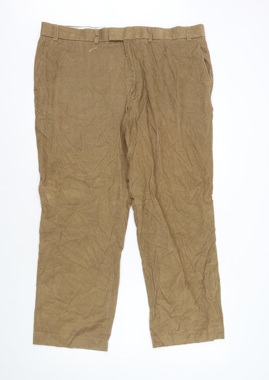 Marks and Spencer Mens Brown Cotton Trousers Size XL L28 in Regular Zip