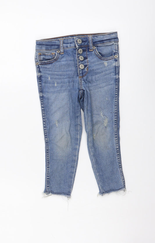 Gap Girls Blue Cotton Skinny Jeans Size 4 Years Regular Button