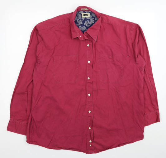 Hagger Mens Red Cotton Button-Up Size XL Collared Button