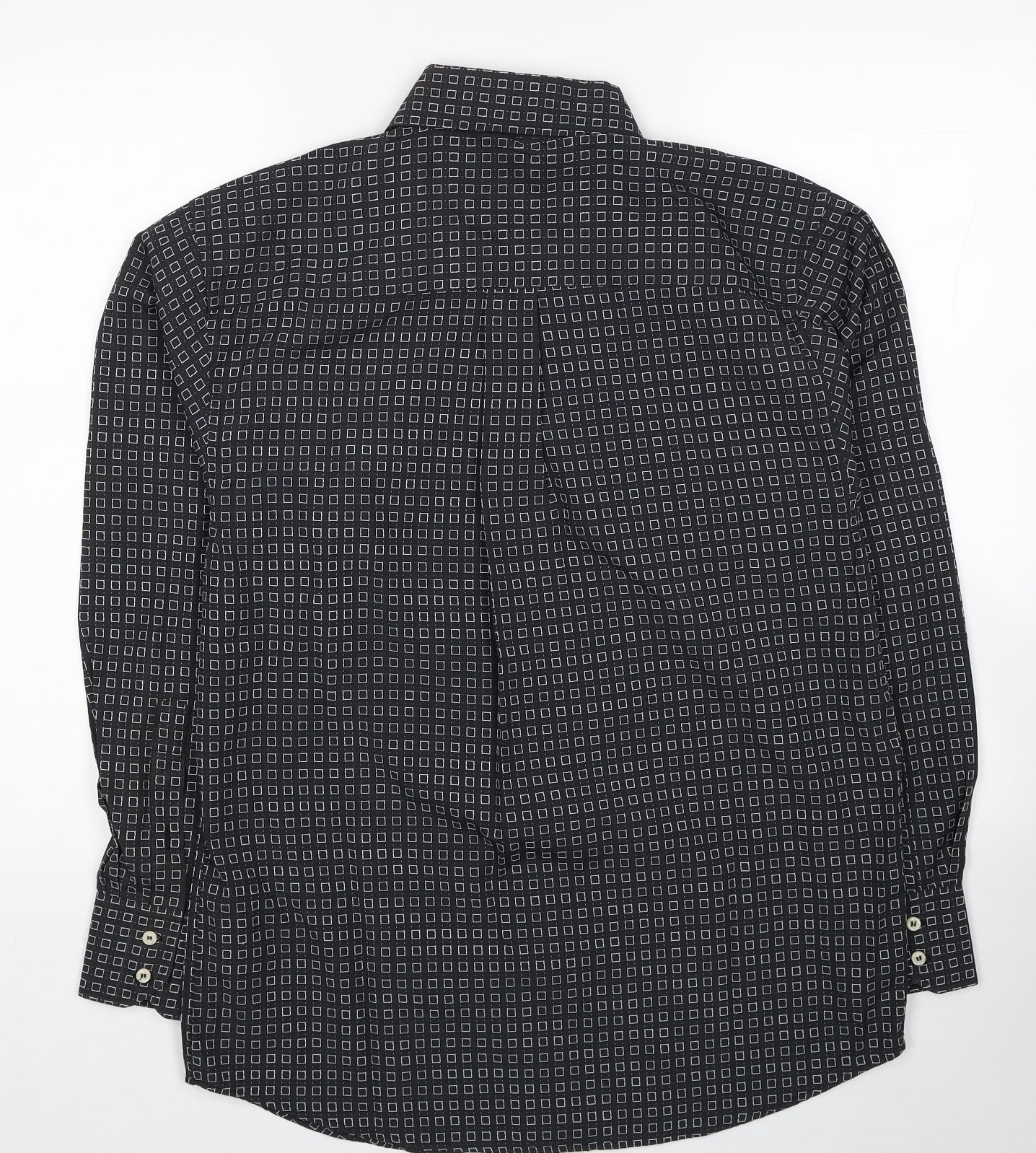 Refind Mens Black Geometric Polyester Dress Shirt Size S Collared Button