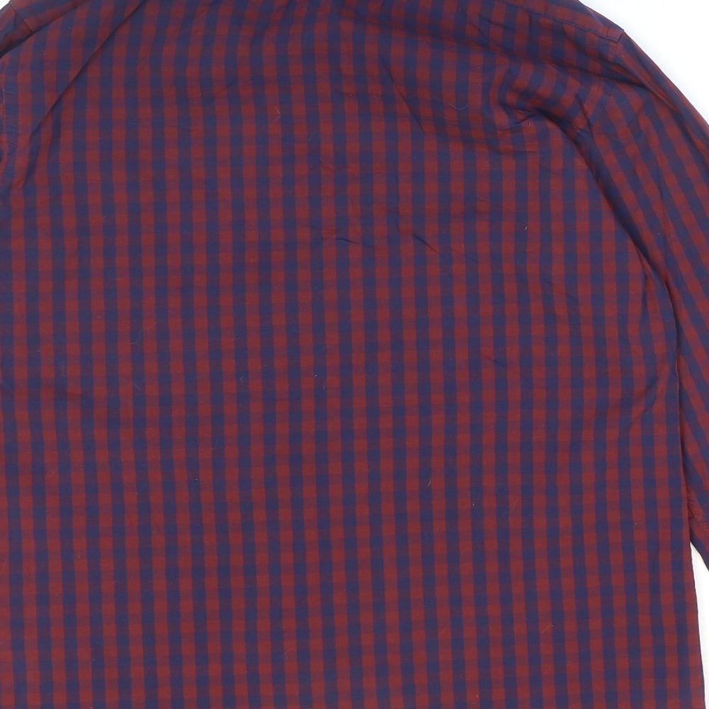 Zara Mens Purple Check Polyester Button-Up Size M Collared Button