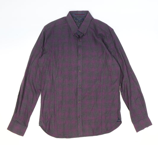 Ted Baker Mens Purple Plaid Cotton Button-Up Size M Collared Button
