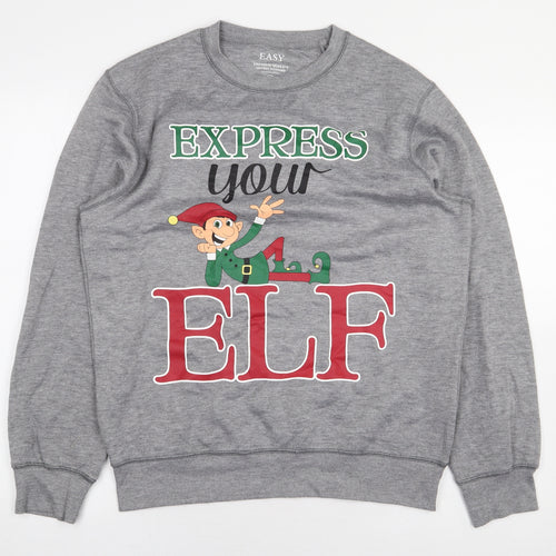 Easy Mens Grey Polyester Pullover Sweatshirt Size M - Elf, Christmas Jumper