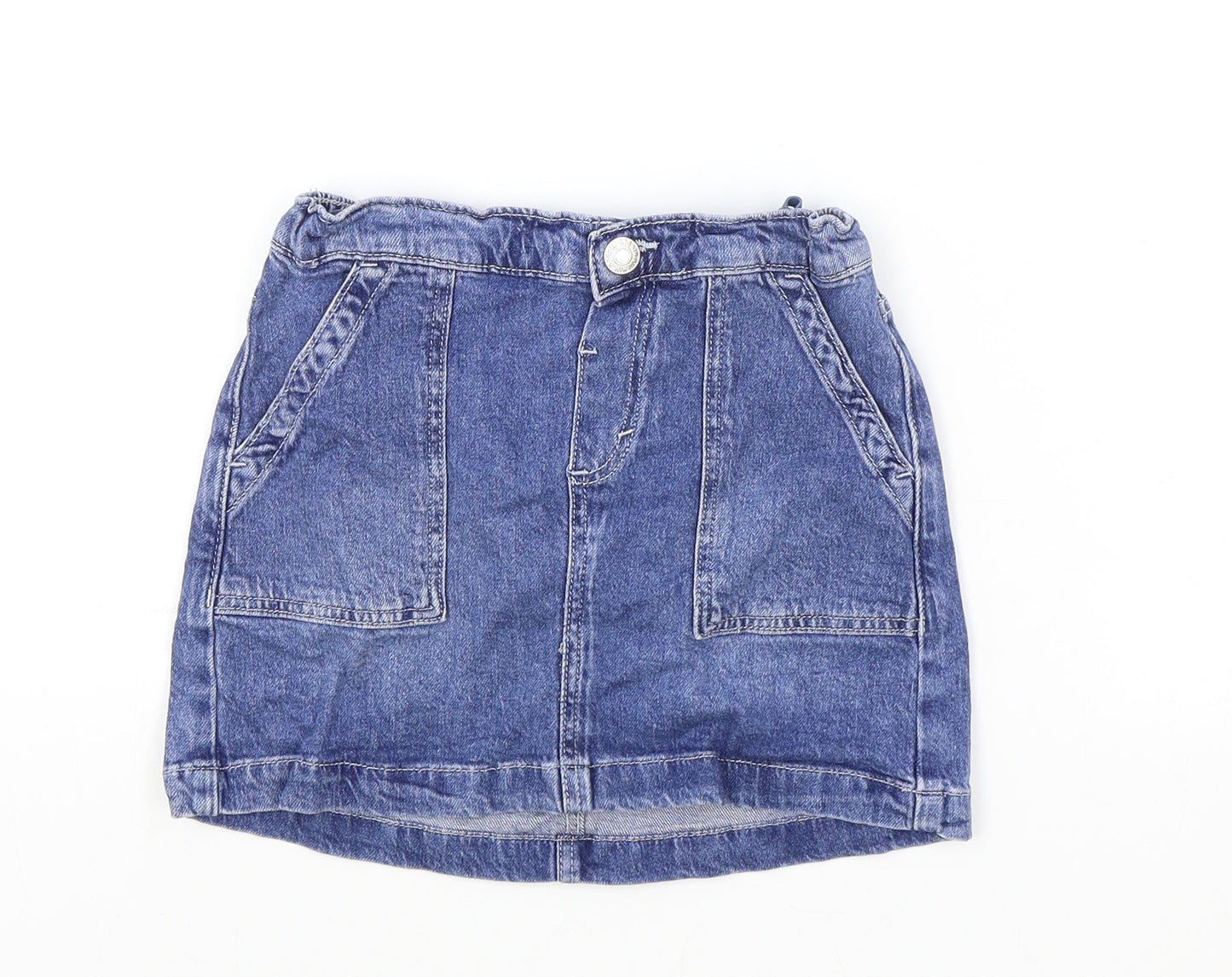 H&M Girls Blue Cotton Mini Skirt Size 6-7 Years Regular Button