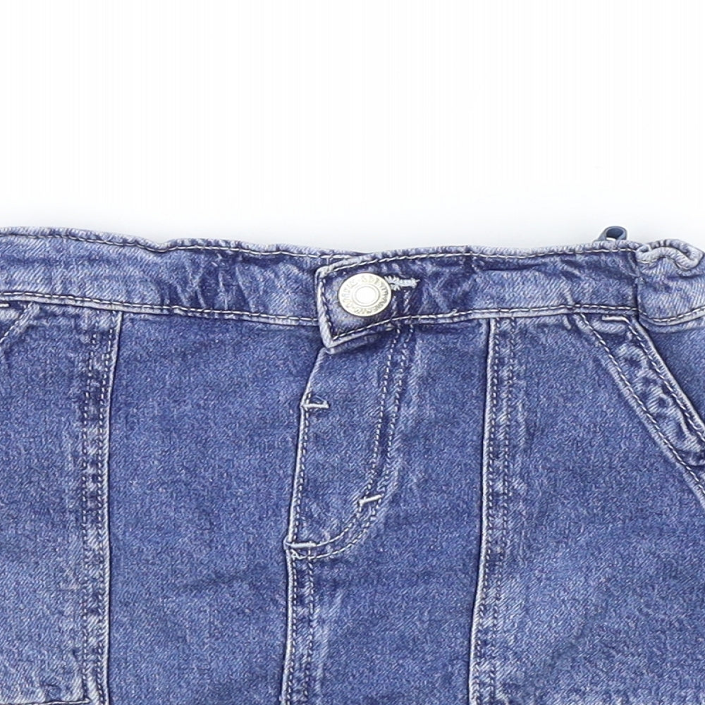 H&M Girls Blue Cotton Mini Skirt Size 6-7 Years Regular Button