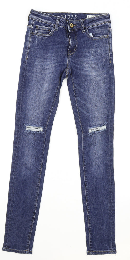 Zara Mens Blue Cotton Skinny Jeans Size 26 in L28 in Slim Zip - `