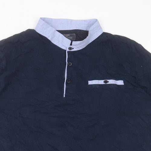 Atlantic Bay Mens Blue Cotton T-Shirt Size XL Round Neck - Pocket Detail