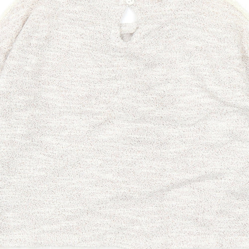 George Girls Beige Round Neck Cotton Pullover Jumper Size 5-6 Years Button - Lace Detail And Trim
