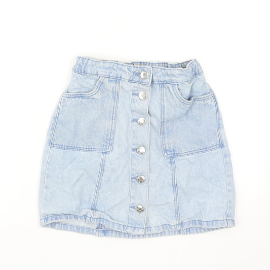 Denim Co Girls Blue Cotton A-Line Skirt Size 10-11 Years Regular Button